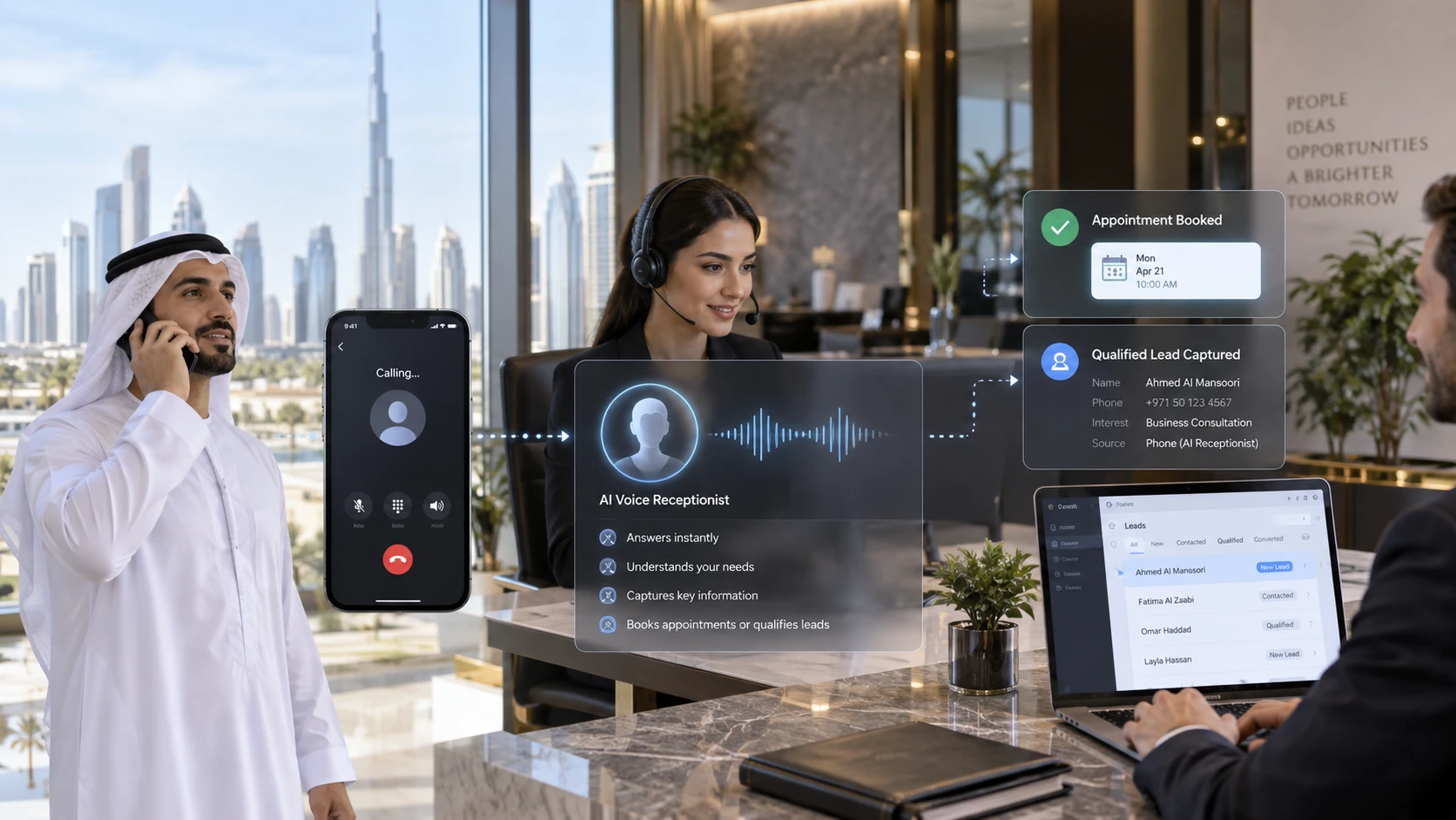 AI voice agent handling customer calls for a Dubai business